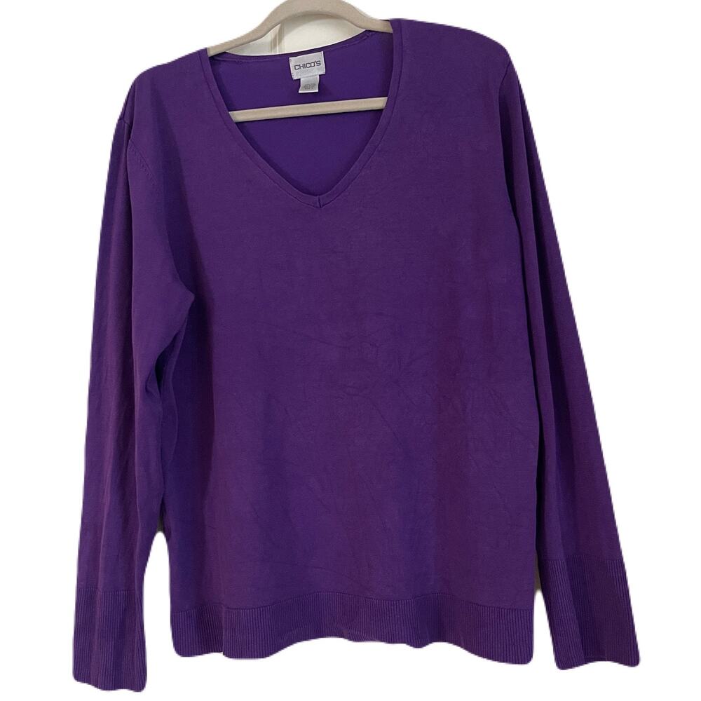 Chico’s Silk Blend V-Neck Sweater - Purple, Size Chico’s 3 (XL)